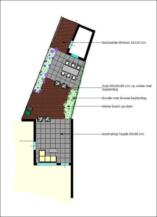 Tuinvoorbeeld van een moderne budget tuin met tegels en beplanting